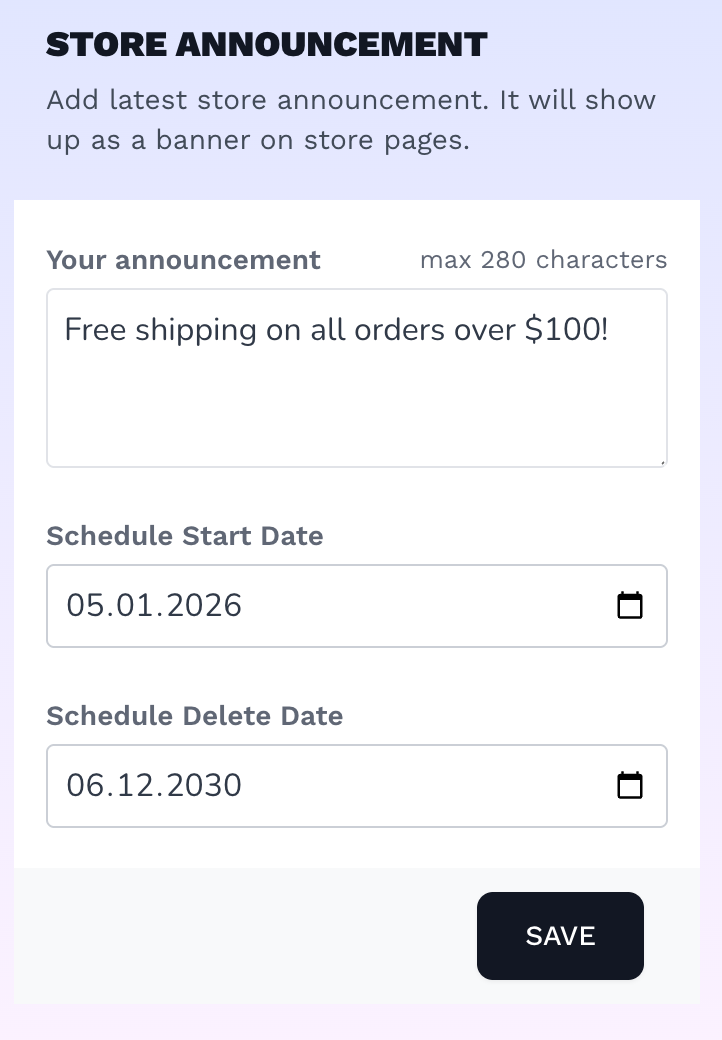 Store Announcement settings