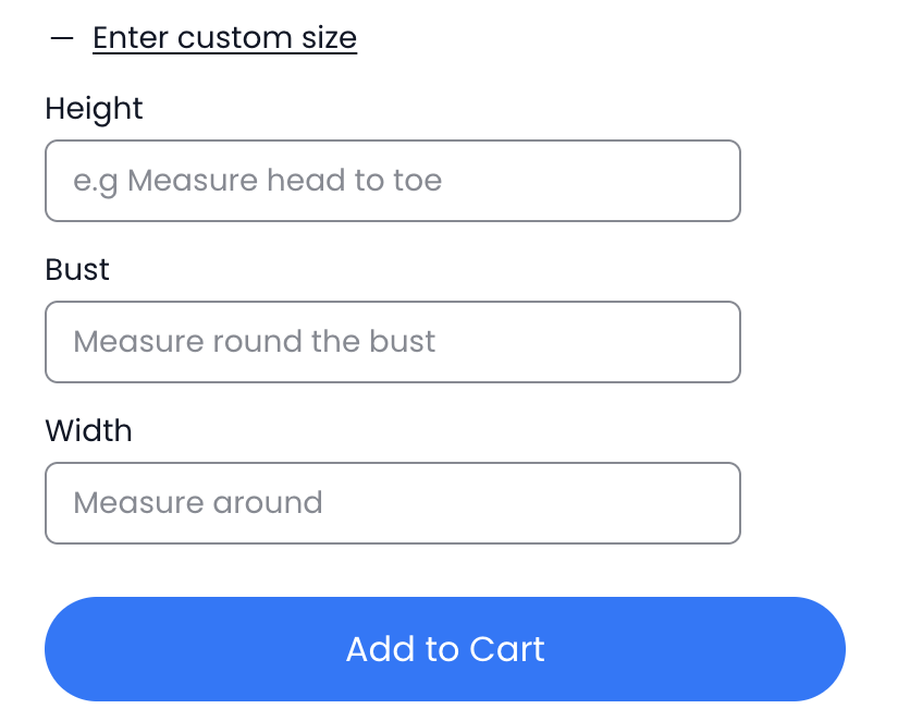 Custom order form on a product page