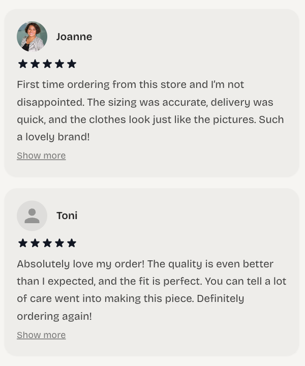 Customer reviews on a storefront