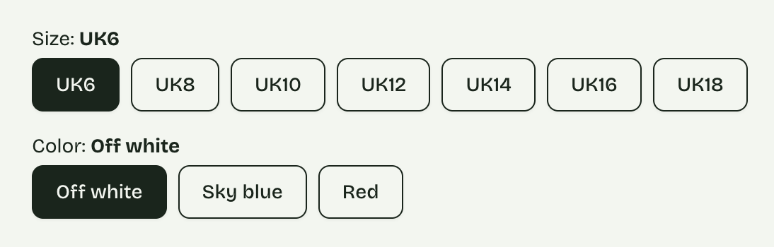 Product page with variants