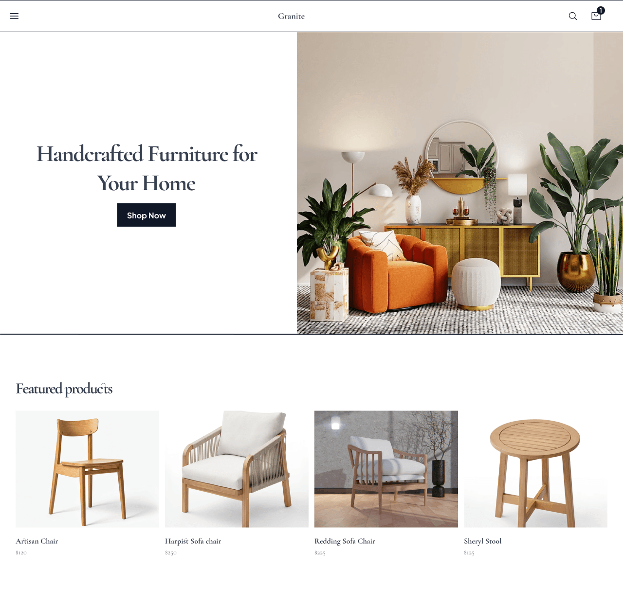 Professional woodworking store website example - showcasing handcrafted furniture for sale online